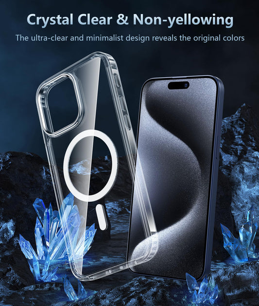 For Magesafe Magnetic Transparent Wireless Charge Case For iPhone 11 12 13 14 15 Pro Max Plus Mini X 7 8 SE Shockproof PC Cover